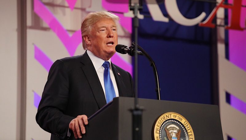 President Donald Trump speaks to the 2017 Values Voter Summit in Washington, D.C.